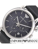 Emporio Armani Luigi Chronograph Quartz Grey Dial Grey Leather Strap Watch For Men - AR1735