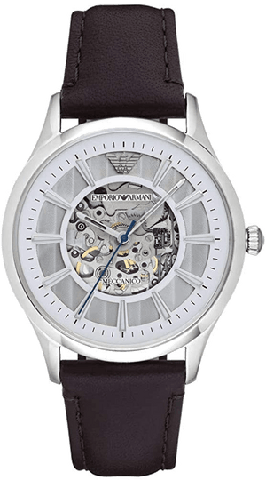Emporio Armani Meccanico White Dial Brown Leather Strap Watch For Men - AR1946