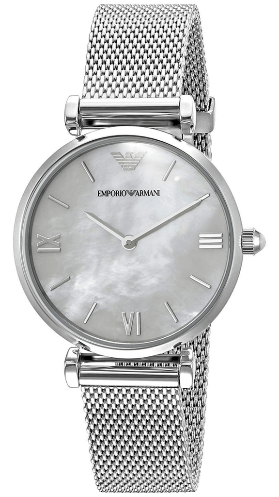 Emporio Armani Gianni T Bar Mother of Pearl Dial Silver Steel Strap Watch For Women - AR1955