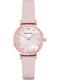 Emporio Armani Kappa Mother Of Pearl White Dial Pink Leather Strap Watch For Women - AR11130