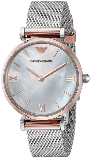 Emporio Armani Retro Mother of Pearl Dial Silver Mesh Bracelet Watch For Women - AR2067