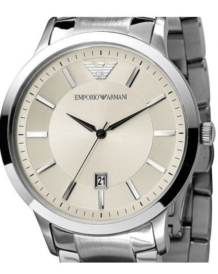 Emporio Armani Classic Quartz White Dial Silver Steel Strap Watch For Men - AR2431