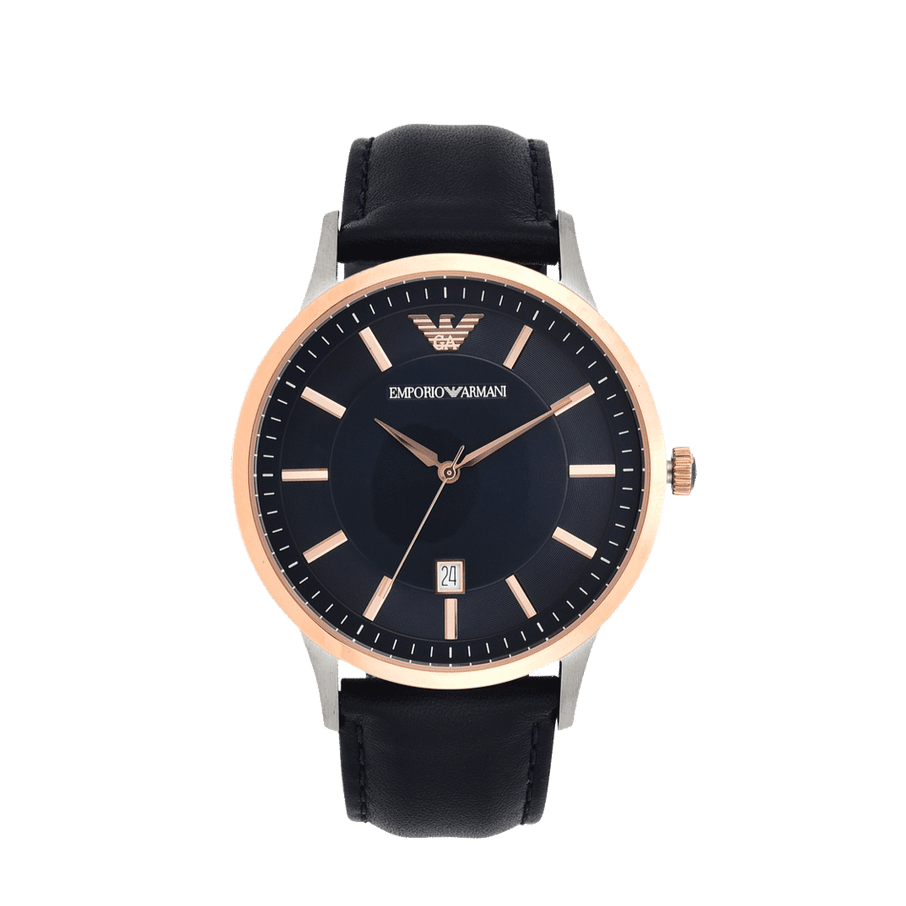 Emporio Armani Renato Analog Blue Dial Black Leather Strap Watch For Men - AR2506