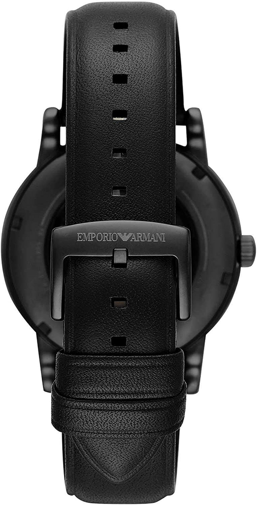 Emporio Armani Meccanico Automatic Skeleton Dial Black Leather Strap Watch For Men - AR60008