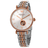 Emporio Armani Gianni T-Bar Analog White Dial Two Tone Steel Strap Watch For Women - AR60019