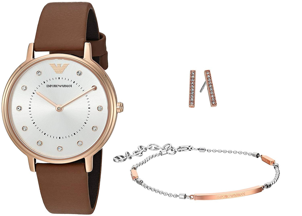 Emporio Armani Classic Analog Silver Dial Brown Leather Strap Watch For Women - AR8040
