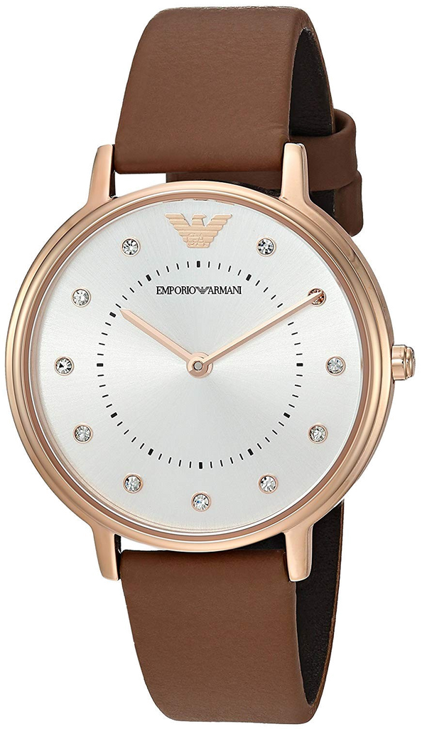 Emporio Armani Classic Analog Silver Dial Brown Leather Strap Watch For Women - AR8040