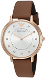 Emporio Armani Classic Analog Silver Dial Brown Leather Strap Watch For Women - AR8040