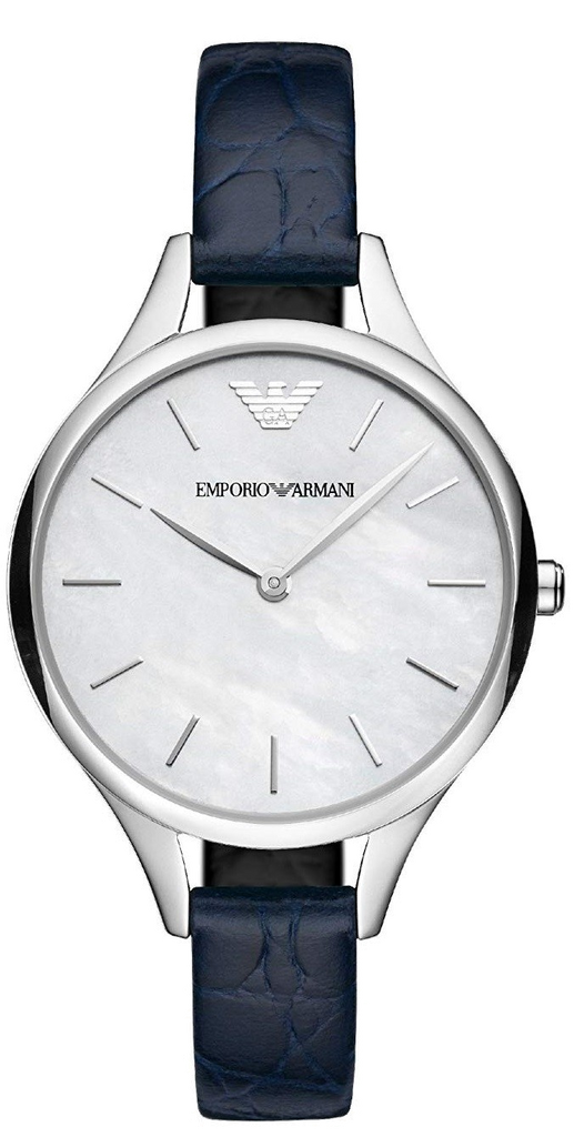 Emporio Armani Aurora Quartz Mother Of Pearl White Dial Blue Leather Strap Watch For Women - AR11090