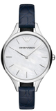 Emporio Armani Aurora Quartz Mother Of Pearl White Dial Blue Leather Strap Watch For Women - AR11090