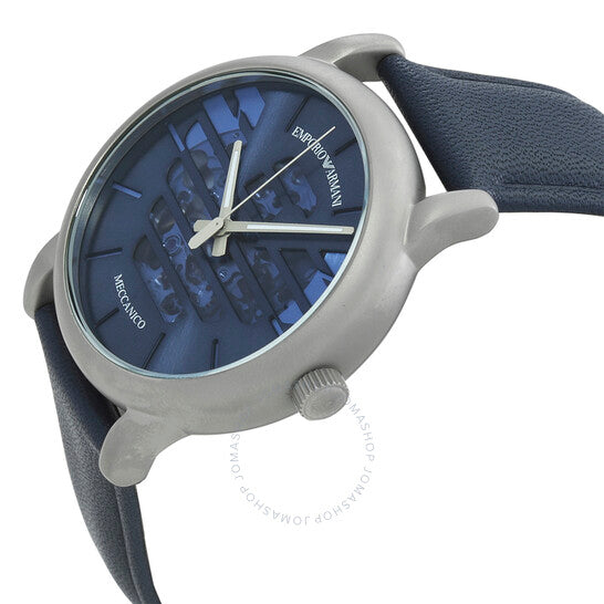 Emporio Armani Luigi Automatic Blue Dial Blue Leather Strap Watch For Men - AR60030