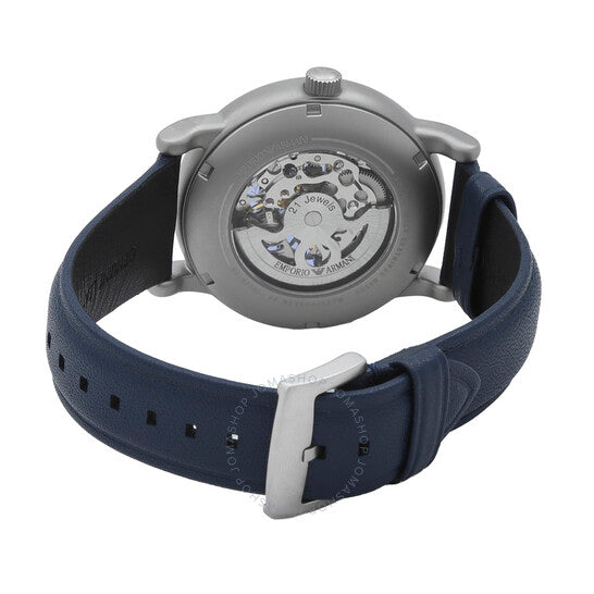 Emporio Armani Luigi Automatic Blue Dial Blue Leather Strap Watch For Men - AR60030
