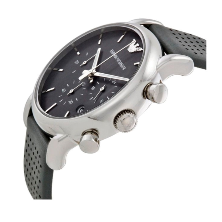Emporio Armani Luigi Chronograph Quartz Grey Dial Grey Leather Strap Watch For Men - AR1735