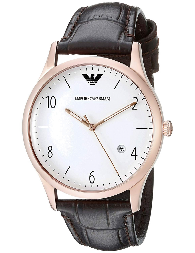 Emporio Armani Beta Chronograph White Dial Brown Leather Strap Watch For Men - AR1915