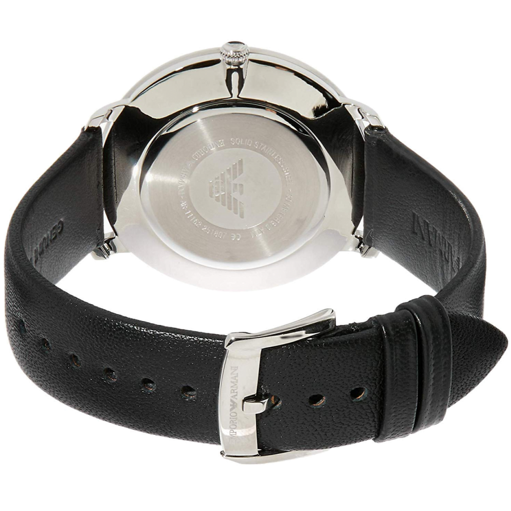 Emporio Armani Modern Slim Quartz Grey Dial Black Leather Strap Watch For Men - AR11162