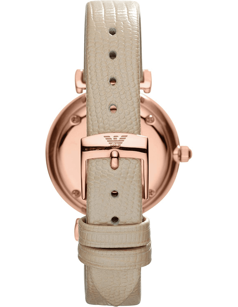 Emporio Armani Gianni T Bar Gunmetal Dial Beige Leather Strap Watch For Women - AR1681