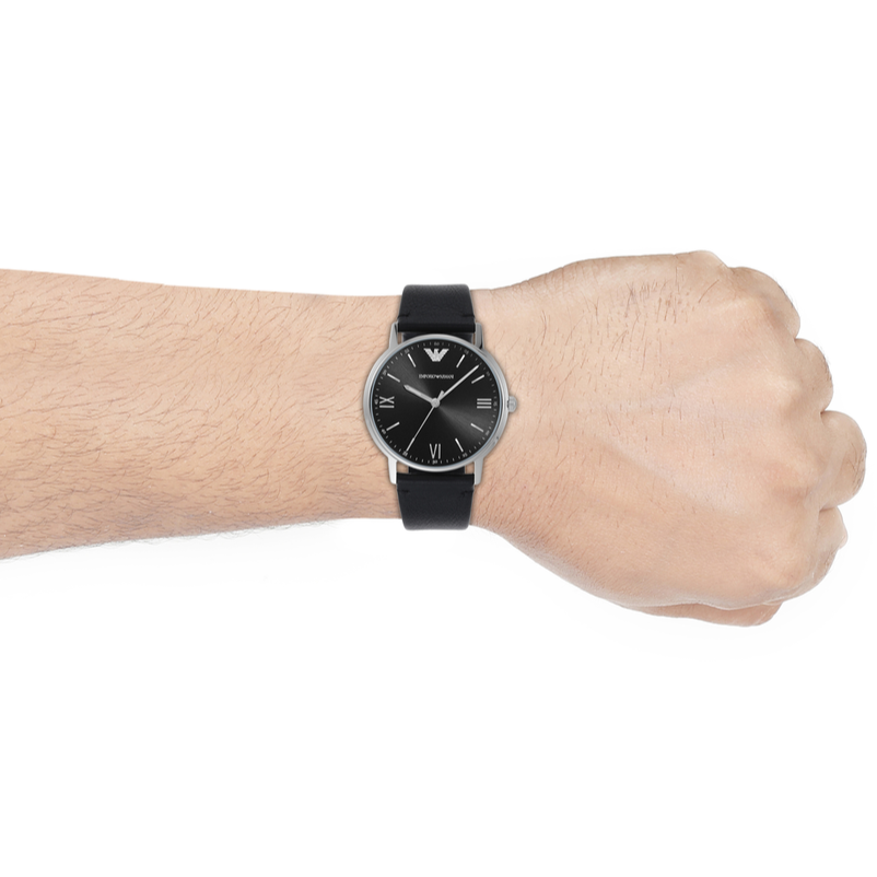 Emporio Armani Classic Quartz Black Dial Black Leather Strap Watch For Men - AR1692