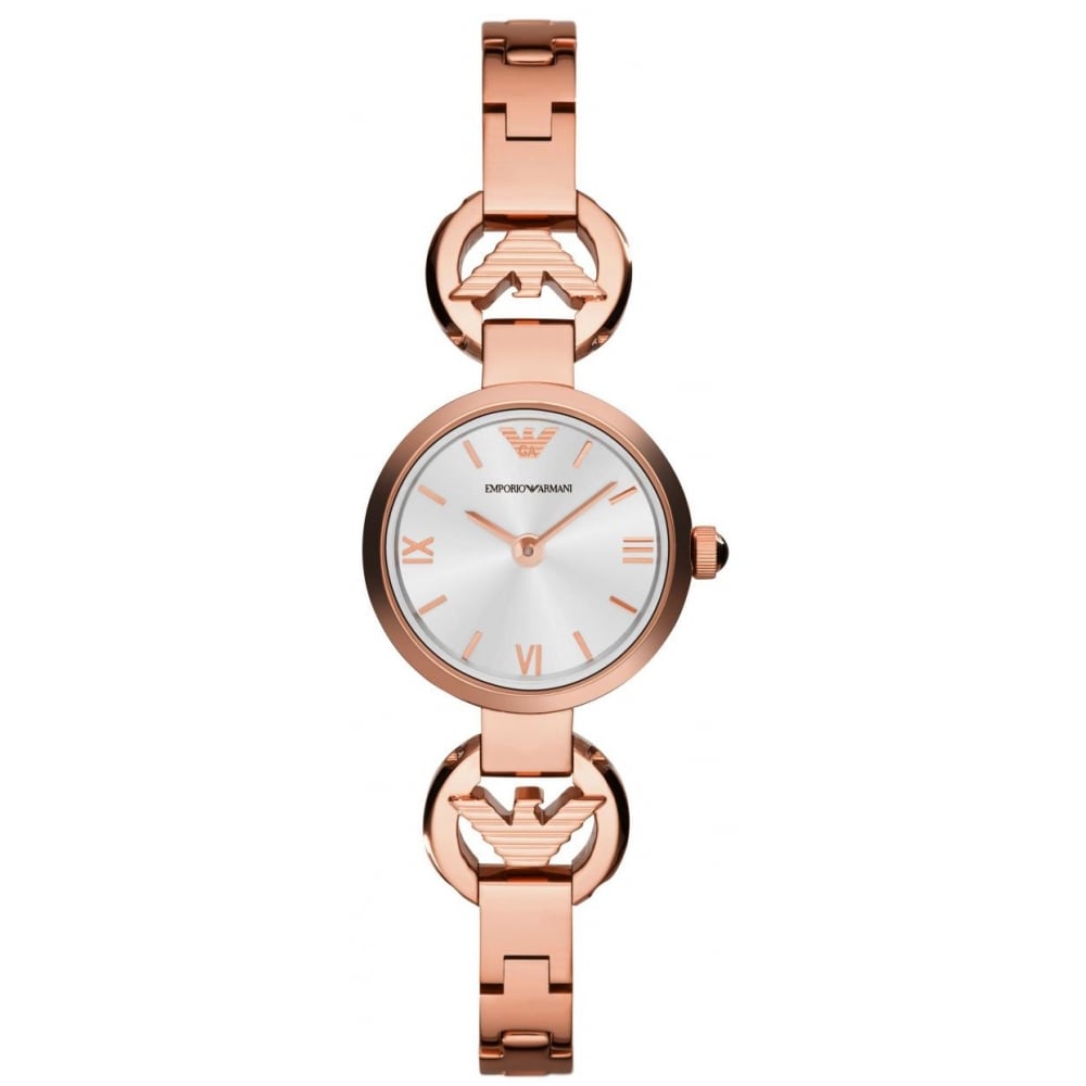 Emporio Armani Retro Quartz Silver Dial Rose Gold Steel Strap Watch For Women - AR1776