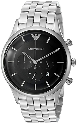 Emporio Armani Chronograph Black Dial Silver Steel Strap Watch For Men - AR11017