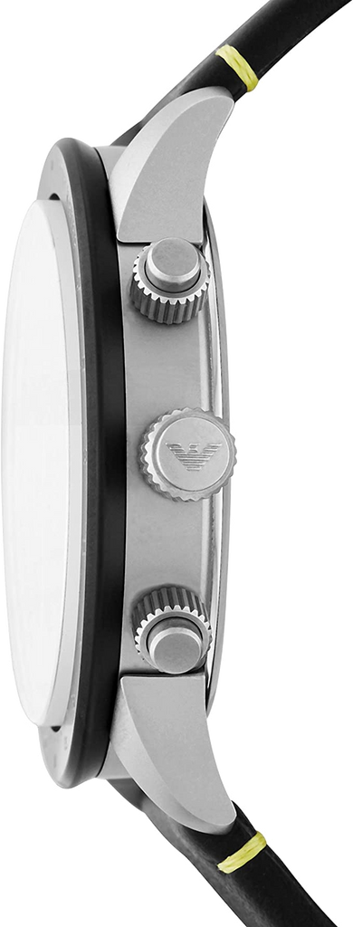 Emporio Armani Mario Chronograph Black Dial Black Leather Strap Watch For Men - AR11325