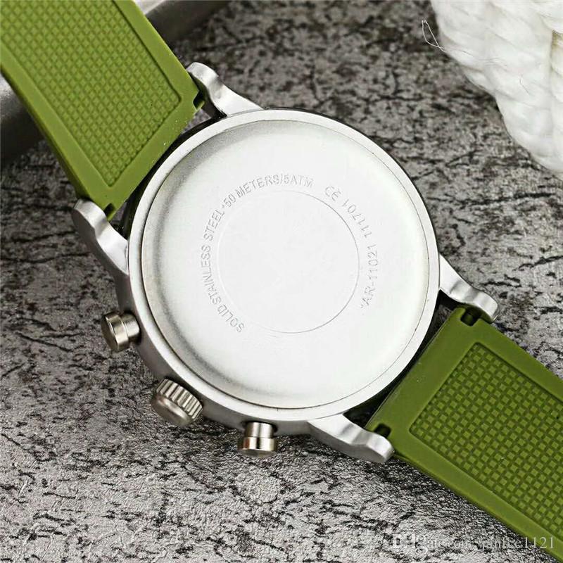 Emporio Armani Chronograph White Dial Green Rubber Strap Watch For Men - AR11022
