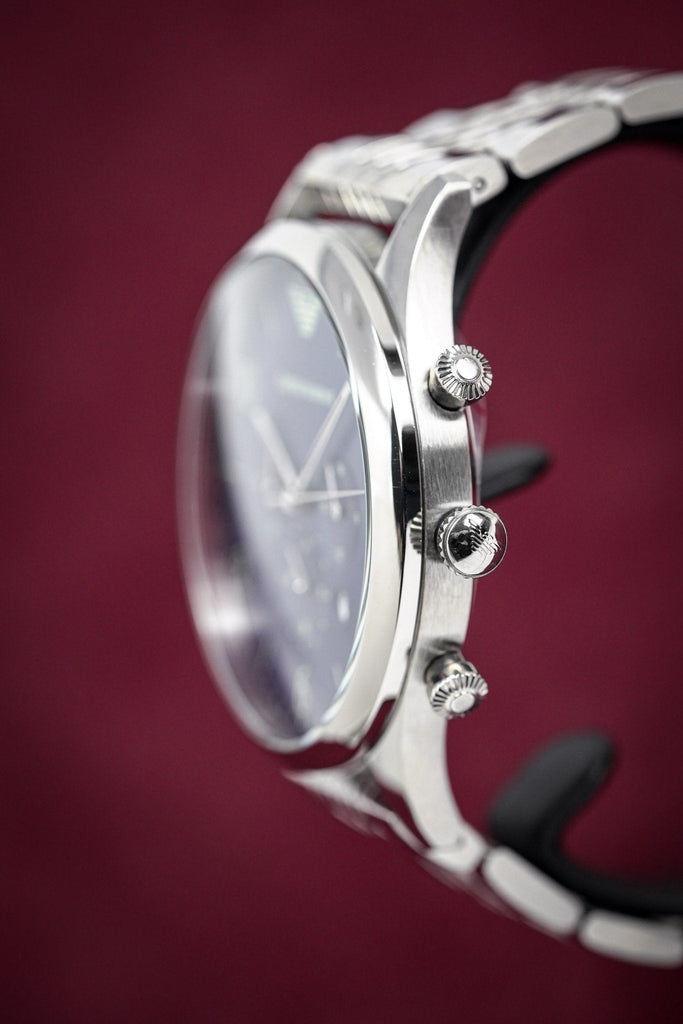 Emporio Armani Chronograph Blue Dial Silver Steel Strap Watch For Men - AR1942