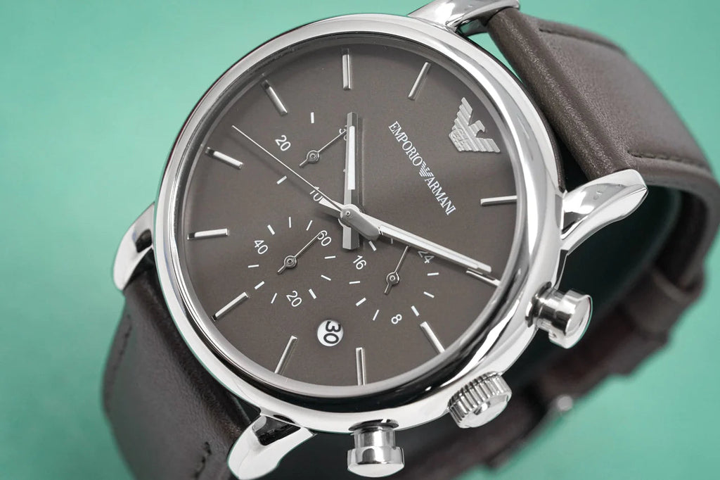 Emporio Armani Classic Chronograph Brown Dial Brown Leather Strap Watch For Men - AR1734