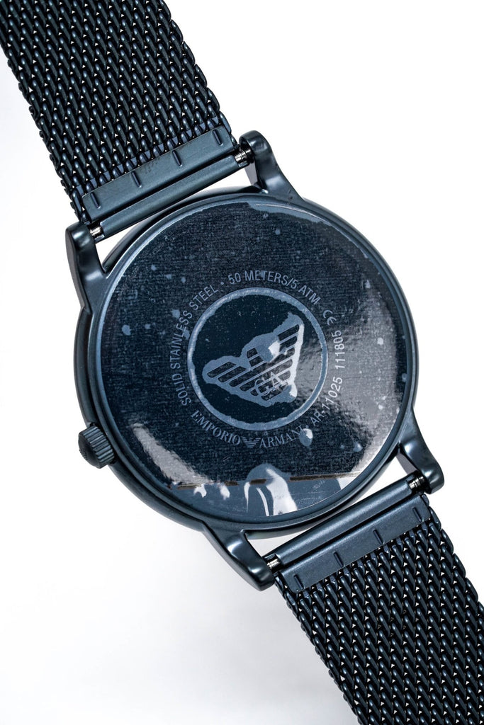 Emporio Armani Luigi Quartz Blue Dial Grey Mesh Bracelet Watch For Men - AR11053