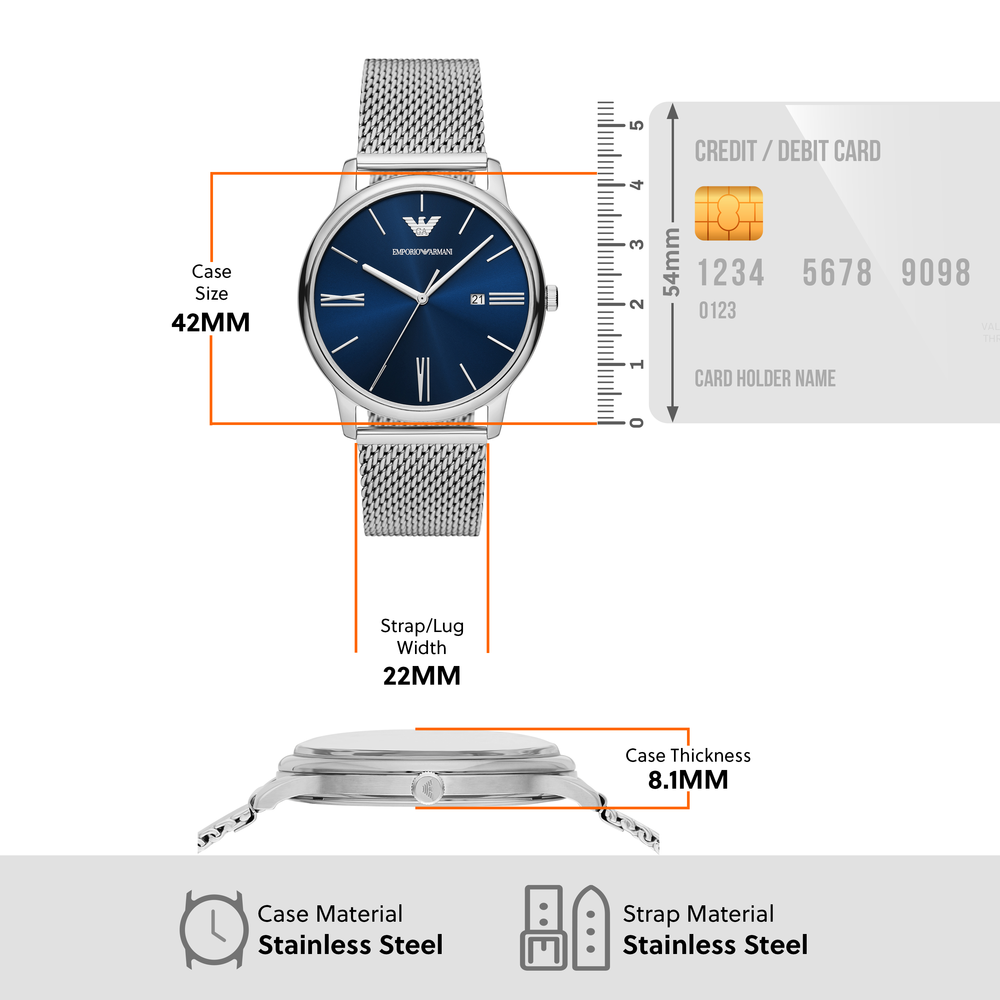 Emporio Armani Minimalist Quartz Blue Dial Silver Steel Strap Watch For Men - AR11571