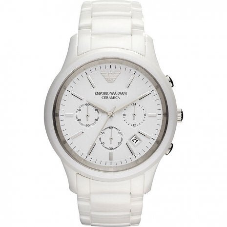 Emporio Armani Luigi Chronograph Ceramic White Dial White Ceramic Strap Watch For Men - AR1499