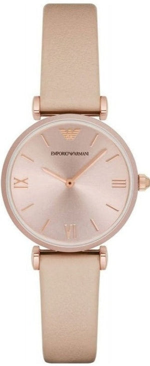 Emporio Armani Gianni T-Bar Quartz Rose Gold Dial Pink Leather Strap Watch For Women - AR11001