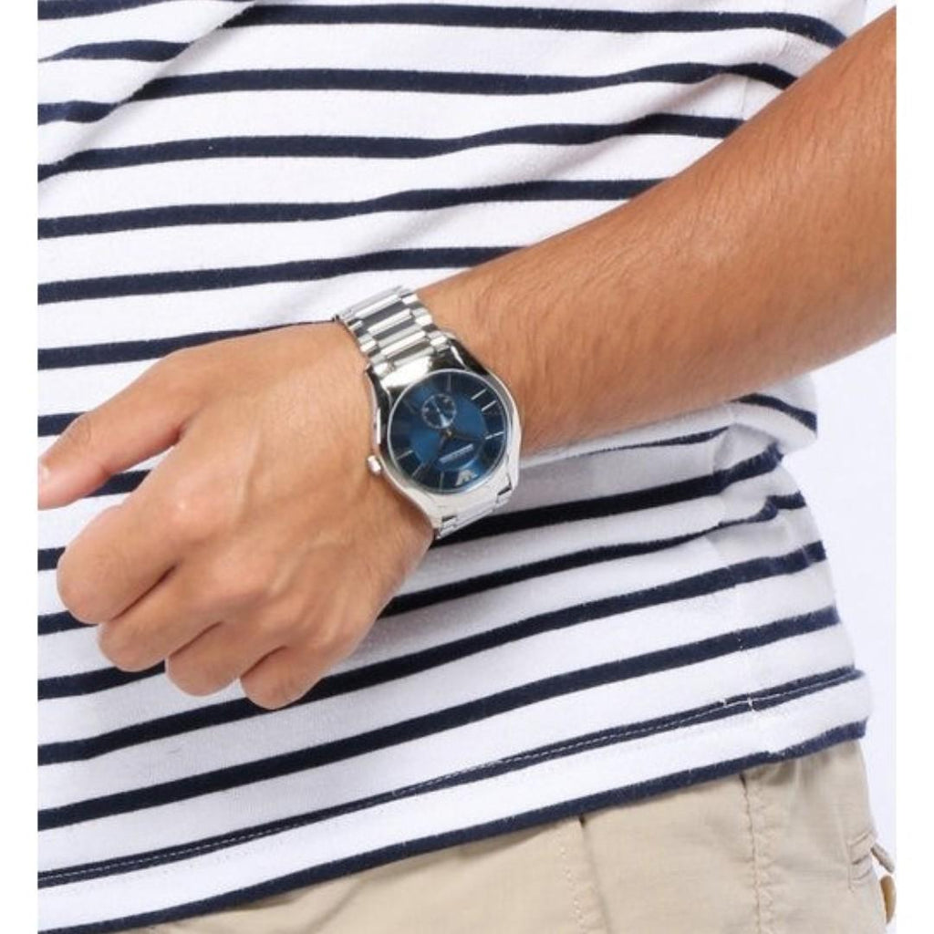Emporio Armani Valente Quartz Blue Dial Silver Steel Strap Watch For Men - AR11085