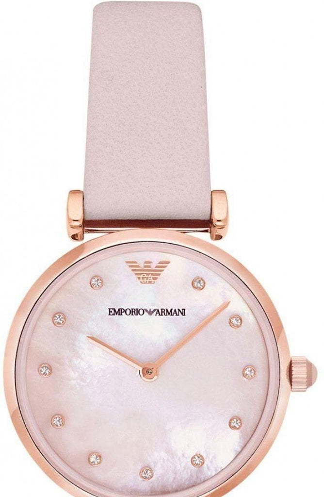 Emporio Armani Gianni T Bar Mother Of Pearl Pink Dial Pink Leather Strap Watch For Women - AR1958