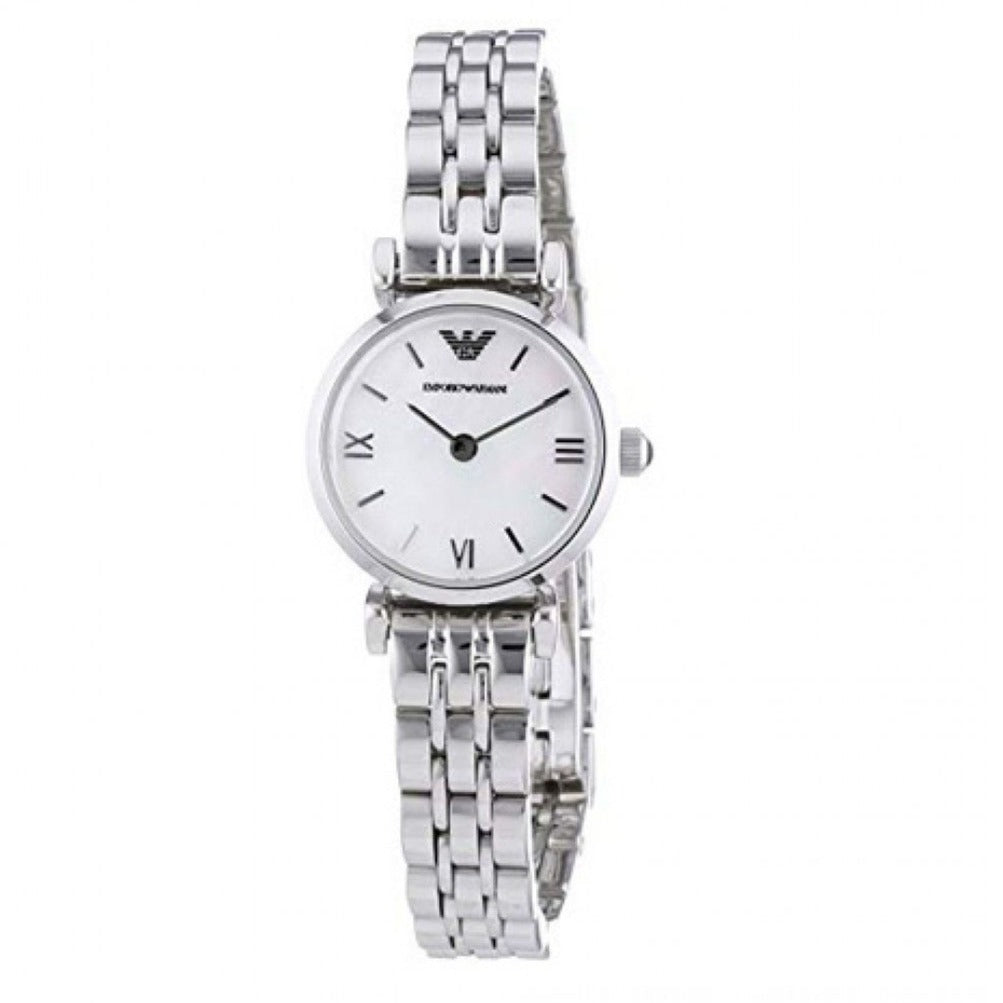 Emporio Armani Gianni T Bar Mother of Pearl Dial Silver Steel Strap Watch For Women - AR1688