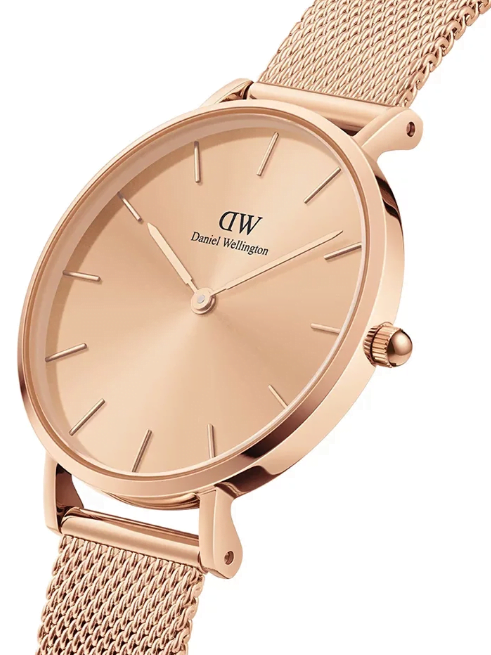 Daniel Wellington Petite Rose Gold Dial Rose Gold Mesh Strap Watch For Women - DW00100472