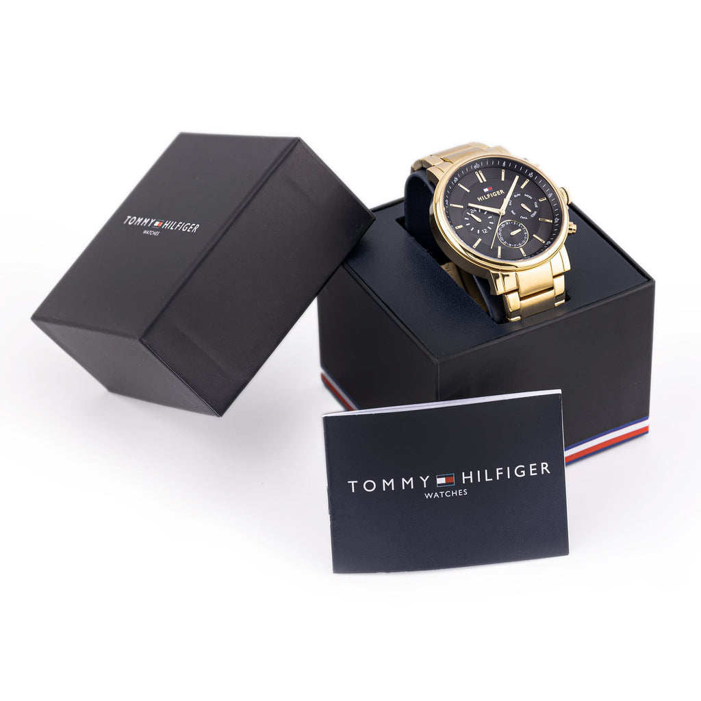 Tommy Hilfiger Tyson Chronograph Black Dial Gold Steel Strap Watch For Men - 1710589