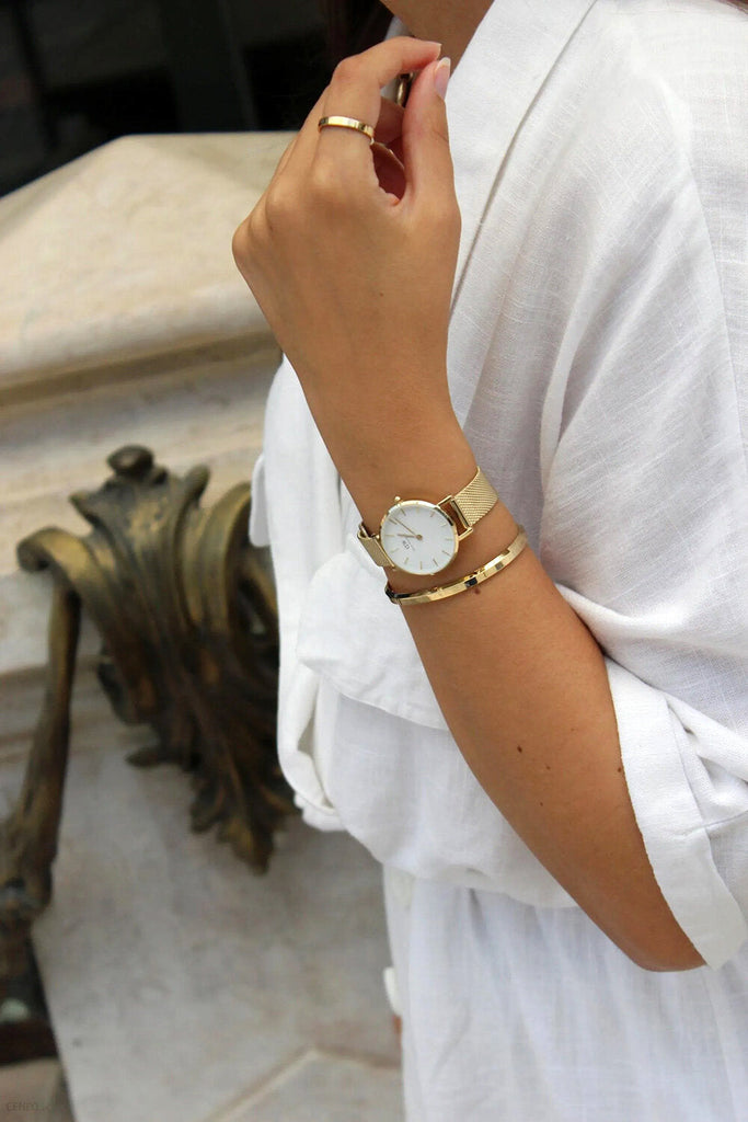Daniel Wellington Classic Petite Evergold White Dial Gold Mesh Bracelet Watch For Women - DW00100350