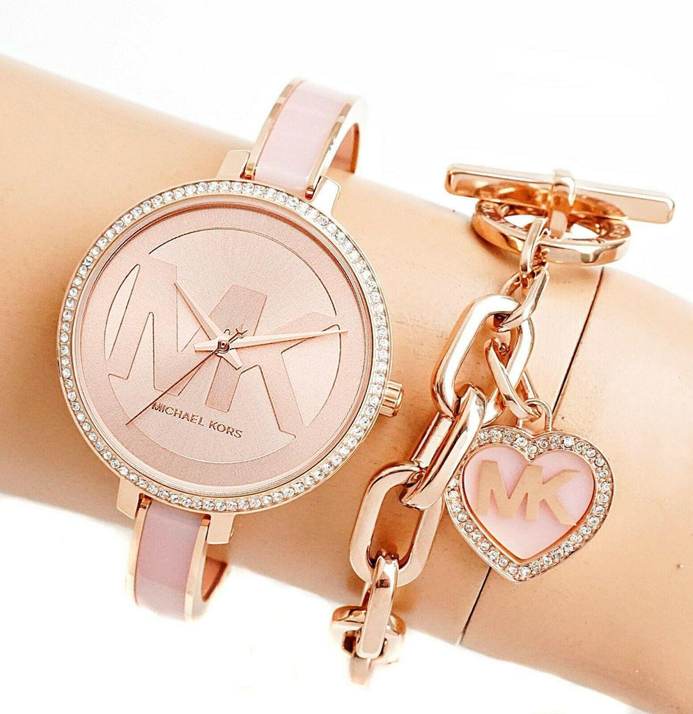 Michael Kors Jaryn Analog Rose Gold Dial Pink Steel Strap Watch For Women - MK4545