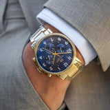 Tommy Hilfiger Daniel Chronograph Blue Dial Gold Steel Strap Watch for Men - 1710384