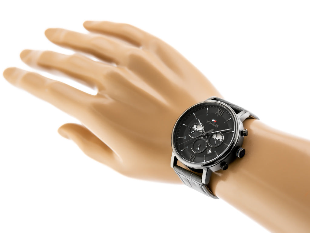 Tommy Hilfiger Evan Black Dial Black Leather Strap Watch for Men - 1710395