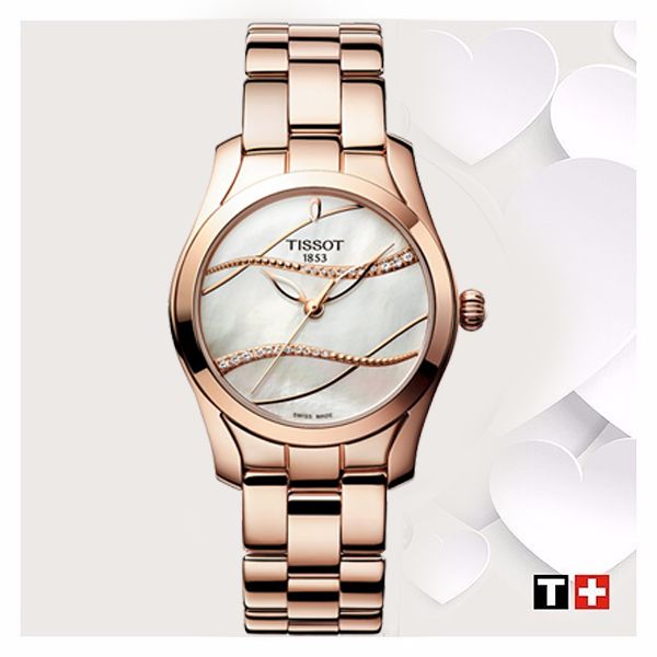 Tissot T Wave T Lady Mother of Pearl Dial Rose Gold Steel Strap Watch For Women - T112.210.33.111.00