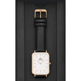 Daniel Wellington Quadro White Dial Black Leather Strap Watch For Women - DW00100450