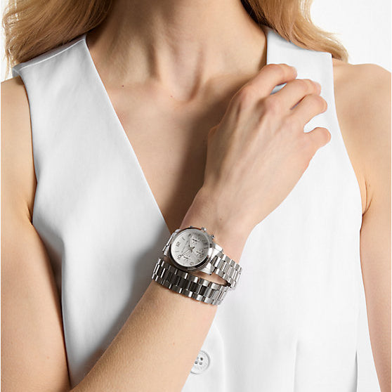 Michael Kors Runway Chronograph Analog Silver Dial Silver Steel Strap Watch for Women - MK7454