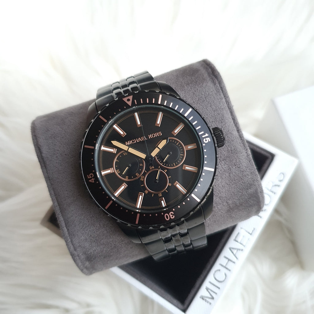 Michael Kors Cunningham Chronograph Black Dial Black Steel Strap Watch For Men - MK7157