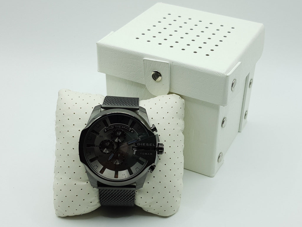 Diesel Mega Chief Chronograph Black Dial Black Steel Strap Watch For Men - DZ4527