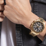 Guess Edge Chronograph Black Dial Gold Steel Strap Watch For Men - GW0539G2