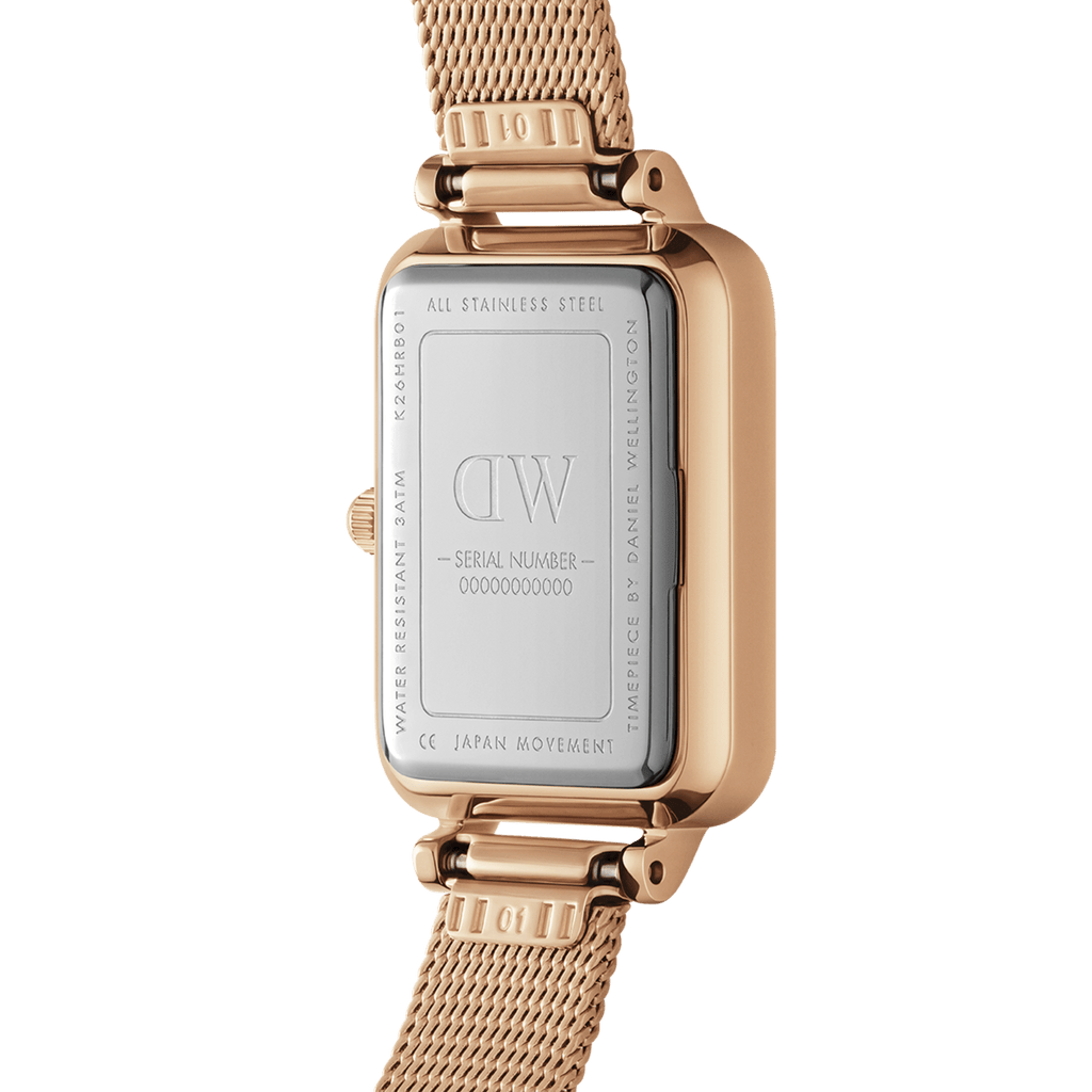 Daniel Wellington Quadro Melrose Black Dial Rose Gold Mesh Bracelet Watch For Women - DW00100432