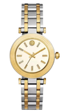 Tory Burch Classic T White Dial Two Tone Steel Strap Watch for Women - TBW9014
