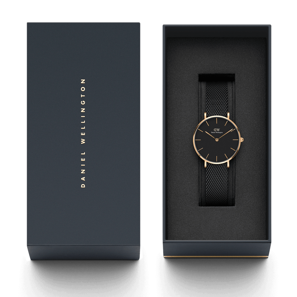 Daniel Wellington Classic Petite Pressed Ashfield Black Dial Black Mesh Bracelet Watch For Women - DW00100441