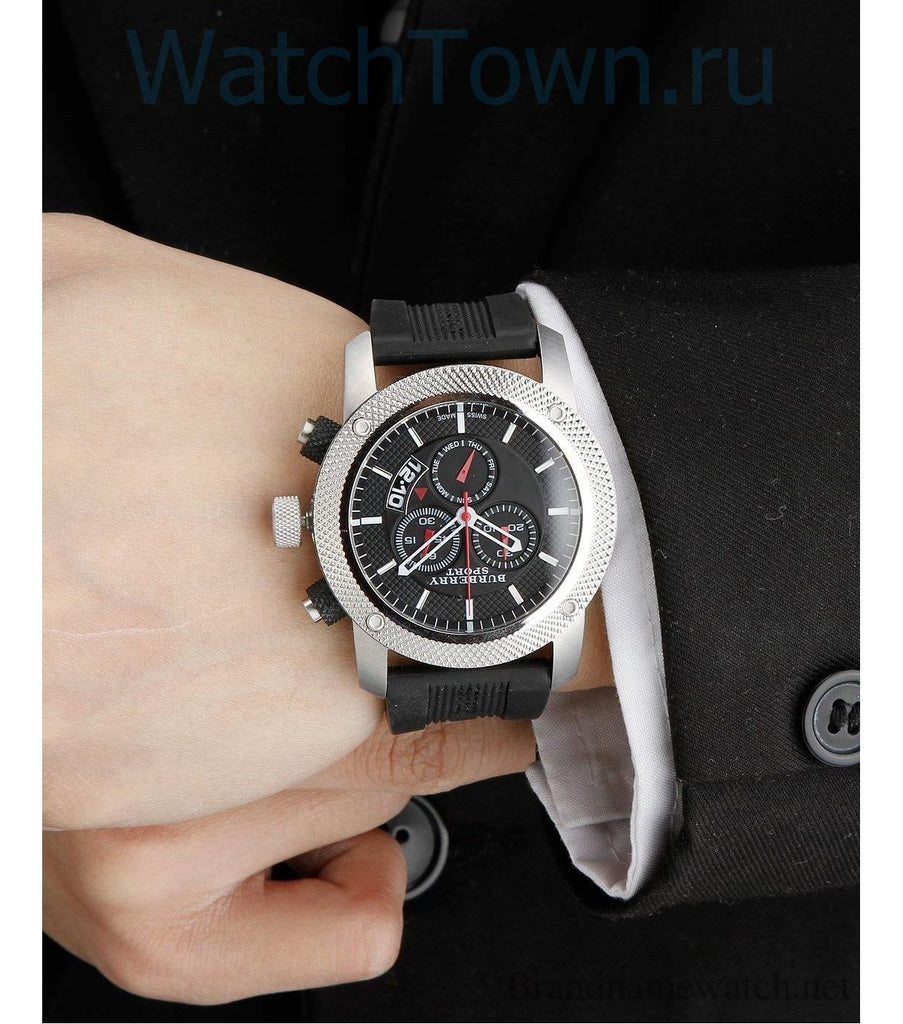 Burberry Endurance Sport Chronograph Black Dial Black Rubber Strap Watch for Men - BU7700